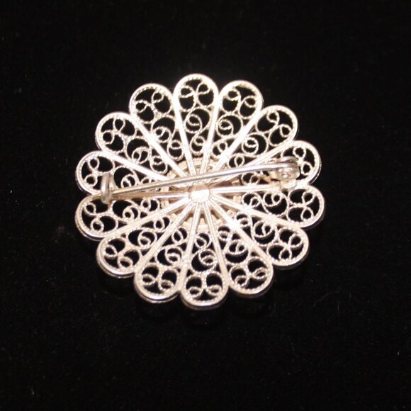 Vintage 925 Silver Delft Unsigned Porcelain Windmill Filigree Brooch Pin - Picture 4 of 8